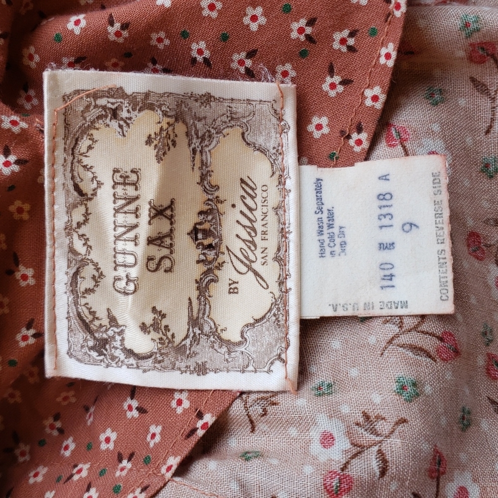 GUNNE SAX Vintage 70's Dreamie Floral Quilted Apron Front Hooded Maxi Dress sz 9 - Picture 11 of 15